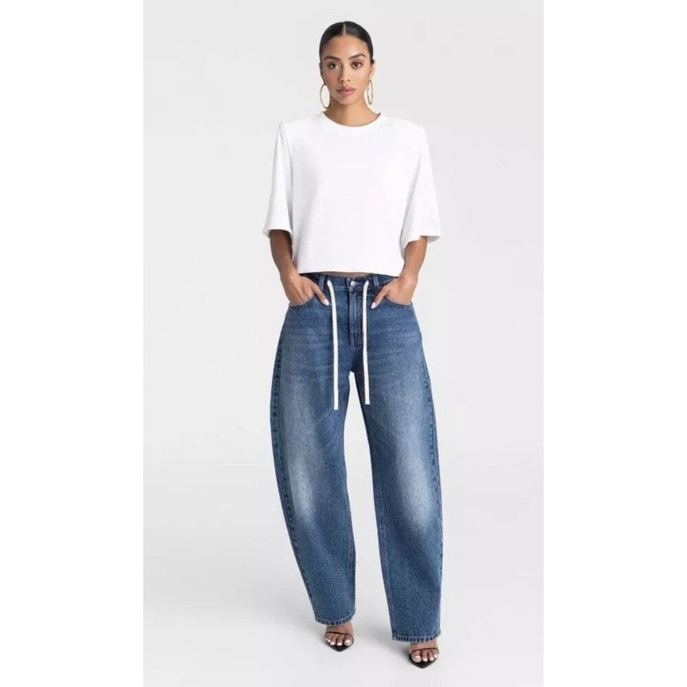 KBB by Kahlana The Lynnox Jean Mid Rise Barrel Wide Leg Dark Wash Jeans - Picture 3 of 6
